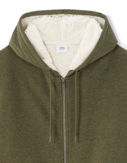 Celio_Green_Sherpa-Lined Zip-Up Hoodie - Khaki_FESHERPAX_HEATHER KHAKI_02