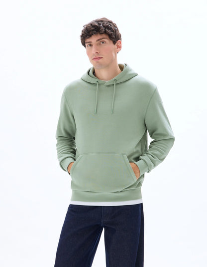 Celio_Celadon_Regular Hooded Sweatshirt 100% Cotton_FESIX_CELADON_01