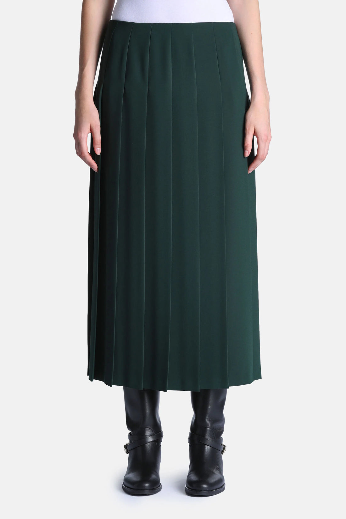 Luisa Spagnoli Verde Bottiglia Women Festone - Pleated Maxi Skirt with Slit SKU: FESTONE_2046 Image 01