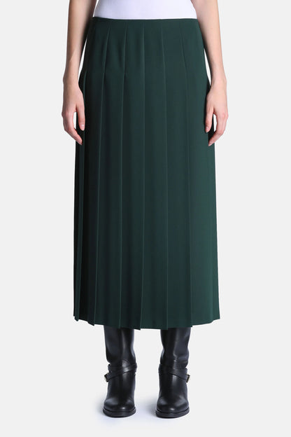 Luisa Spagnoli Verde Bottiglia Women Festone - Pleated Maxi Skirt with Slit SKU: FESTONE_2046 Image 01