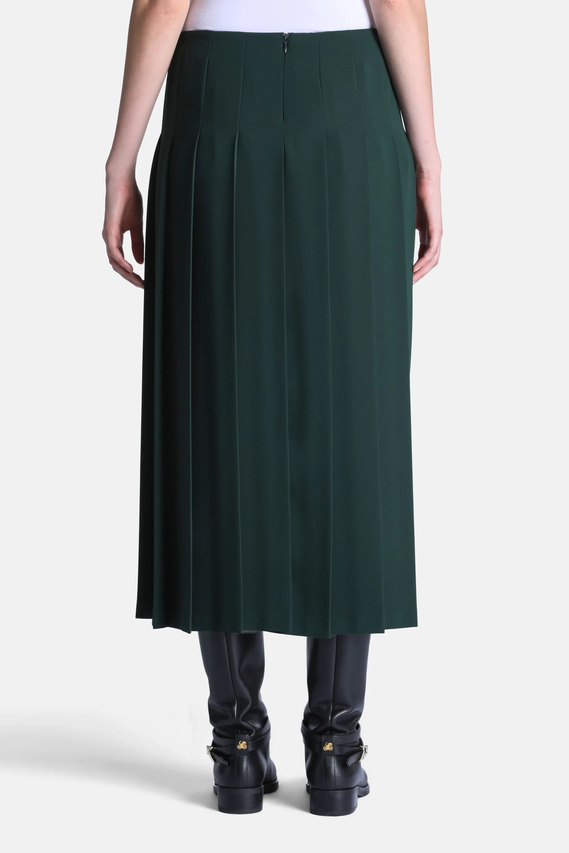 Luisa Spagnoli Verde Bottiglia Women Festone - Pleated Maxi Skirt with Slit SKU: FESTONE_2046 Image 03