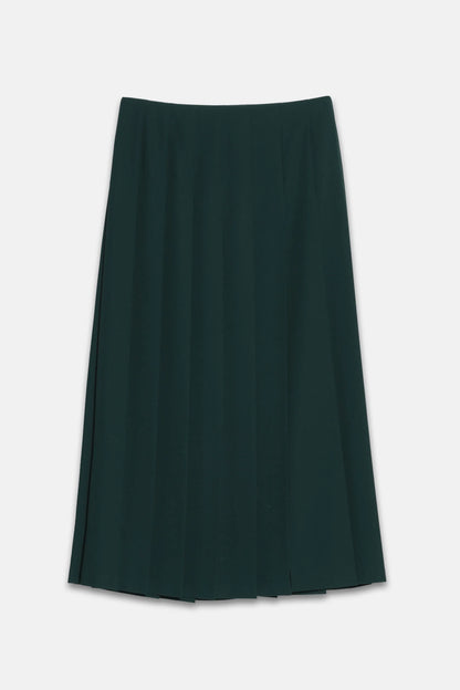 Luisa Spagnoli Verde Bottiglia Women Festone - Pleated Maxi Skirt with Slit SKU: FESTONE_2046 Image 04