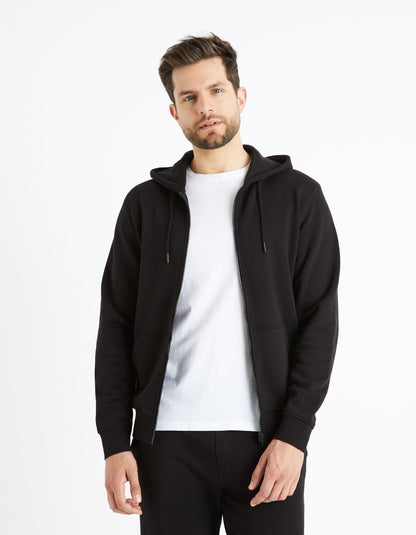 Zipped Hooded Cotton Sweatshirt - Black_02