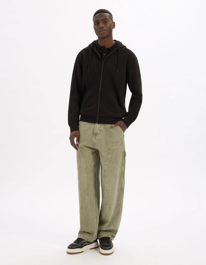 Celio_Black_100% Cotton Zip-Up Hoodie_FETHREE_BLACK_02