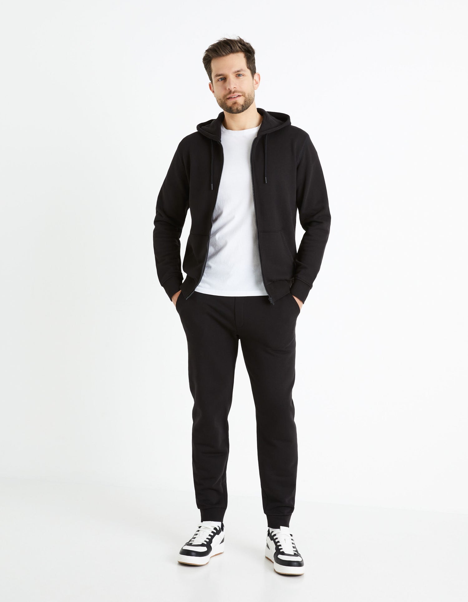 Zipped Hooded Cotton Sweatshirt - Black_03