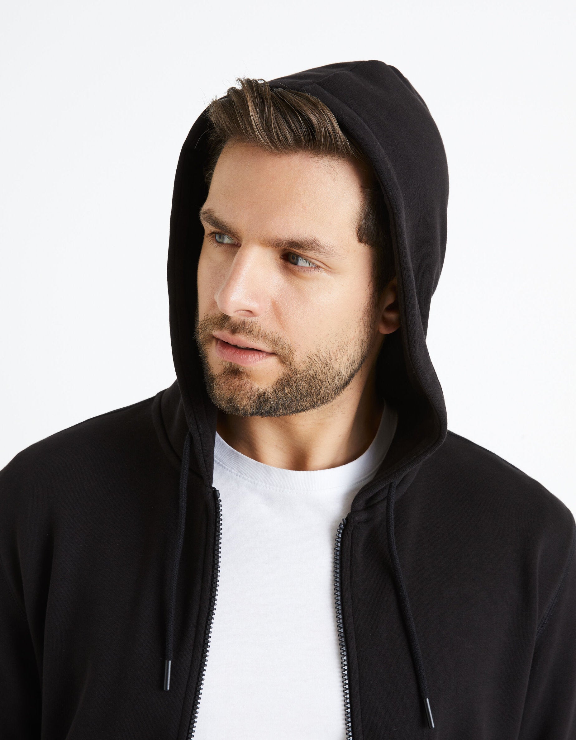 Zipped Hooded Cotton Sweatshirt - Black_05