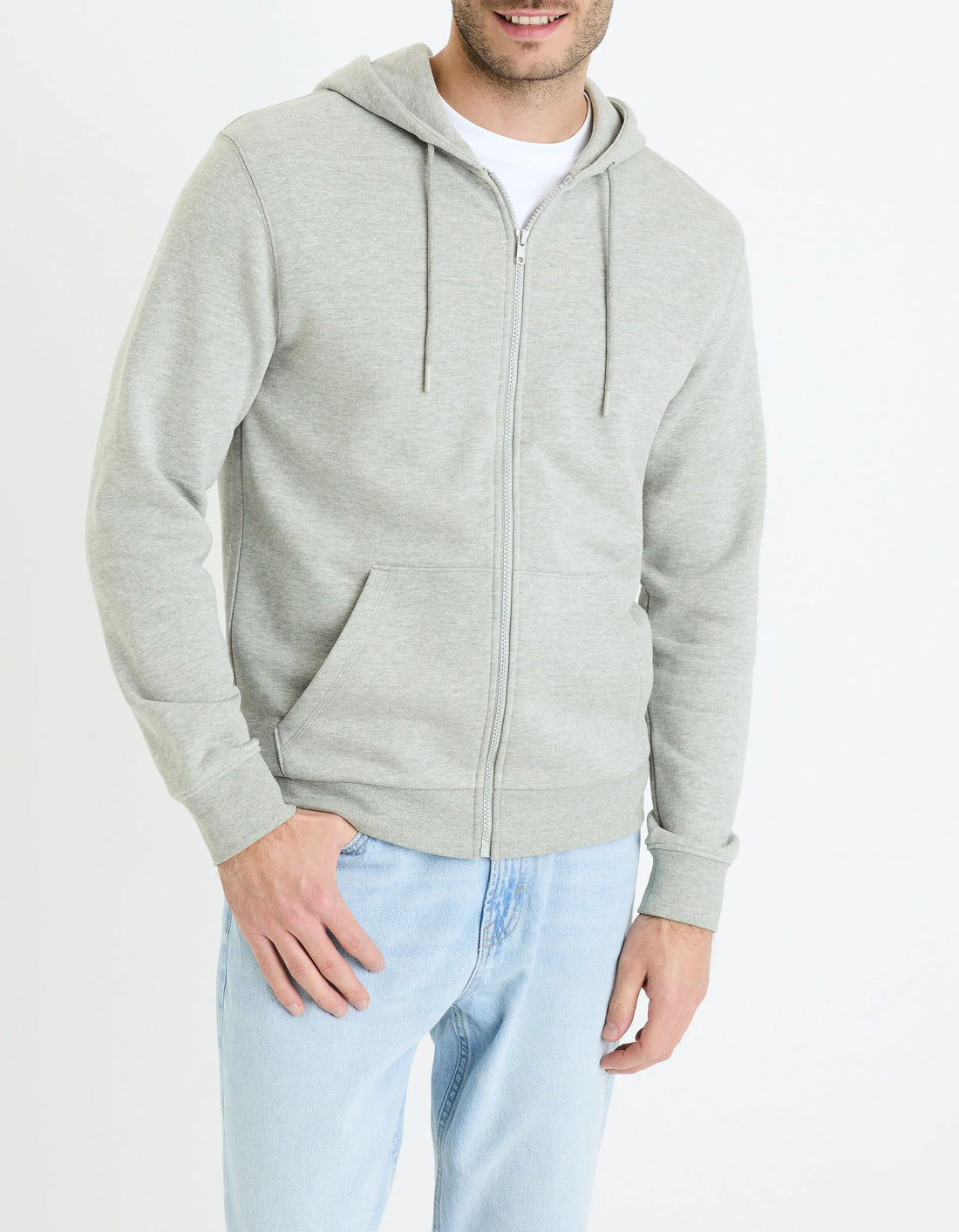Celio_Heather Grey_Cotton Blend Zip-Up Hoodie_FETHREE_HEATHER GREY_01