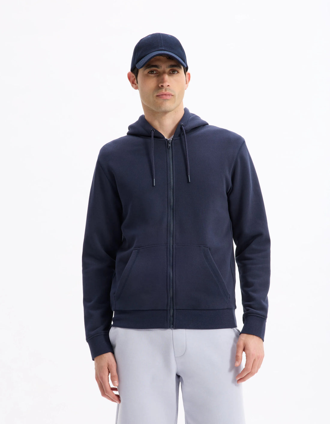 Celio_Navy_100% Cotton Zip-Up Hoodie_FETHREE_NAVY_01