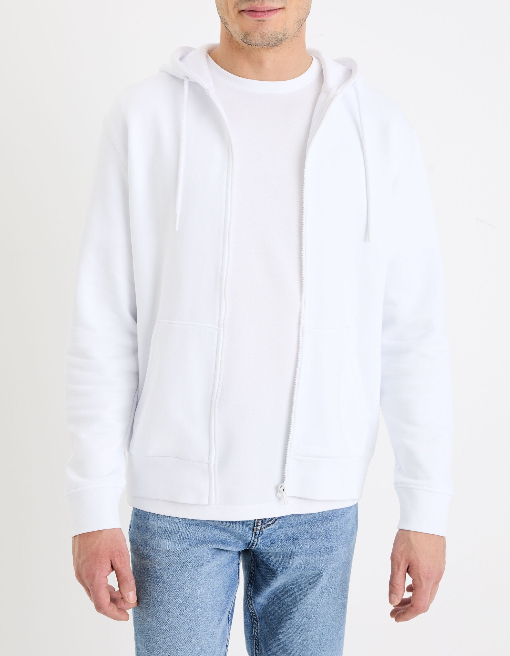 Zipped Hooded Cotton Sweatshirt - White_02