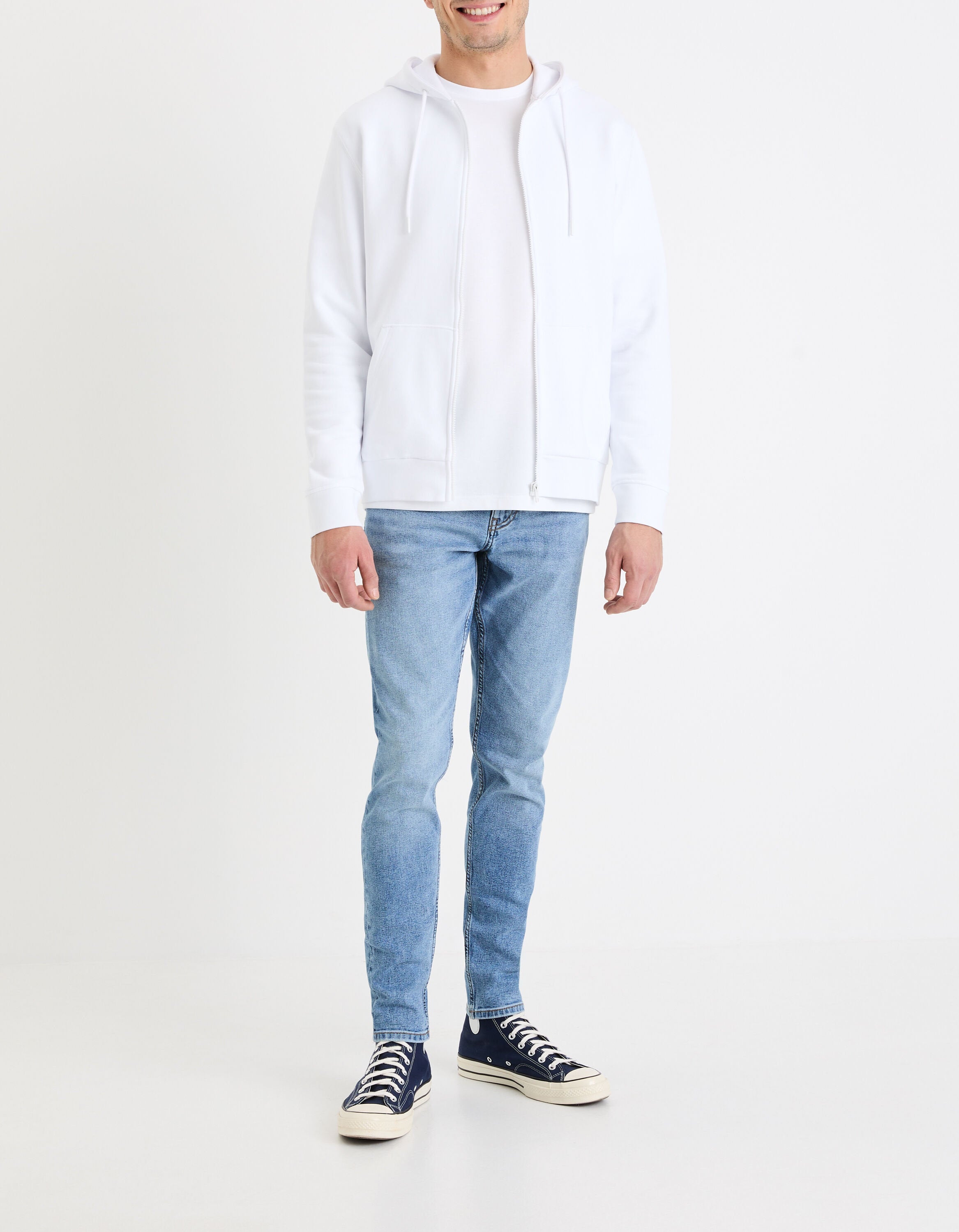 Zipped Hooded Cotton Sweatshirt - White_03