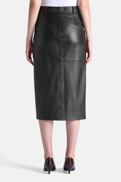 Luisa Spagnoli Marrone Women Fidente Leather Midi Pencil Skirt - Fashion Show SKU: FIDENTE_0996 Image 02