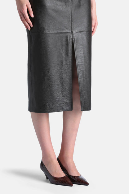 Luisa Spagnoli Marrone Women Fidente Leather Midi Pencil Skirt - Fashion Show SKU: FIDENTE_0996 Image 03