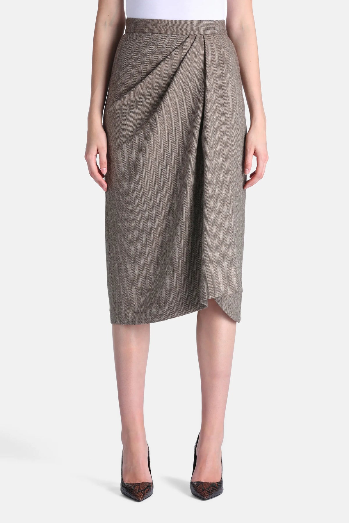 Luisa Spagnoli Var Spinro Fango Women Fioretta Midi Skirt with Crossover Detail - Fashion Show SKU: FIORETTA_3467 Image 01