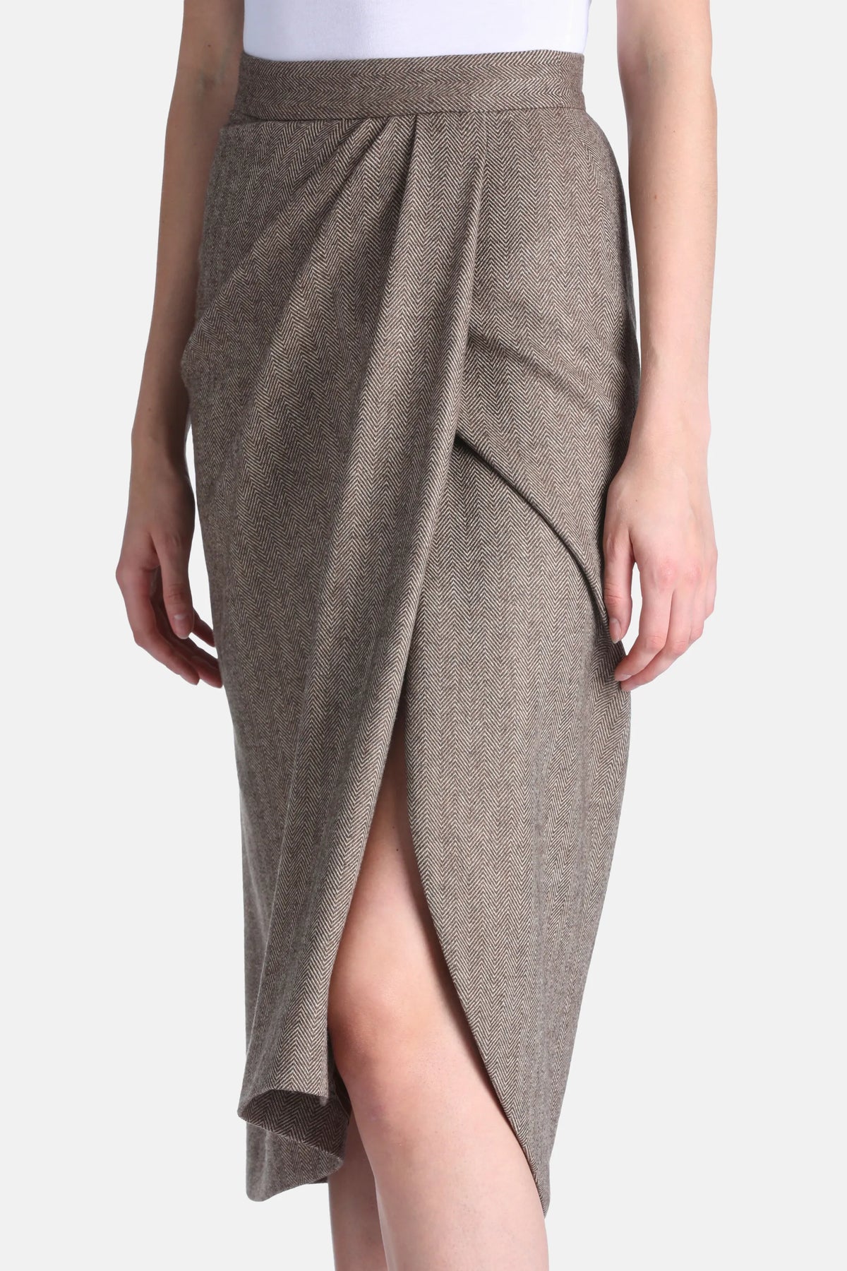 Luisa Spagnoli Var Spinro Fango Women Fioretta Midi Skirt with Crossover Detail - Fashion Show SKU: FIORETTA_3467 Image 03