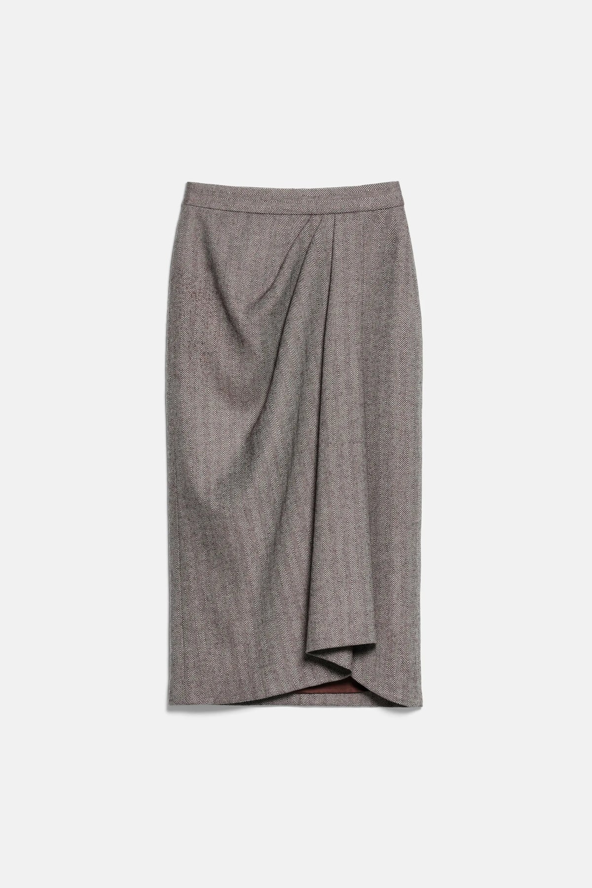 Luisa Spagnoli Var Spinro Fango Women Fioretta Midi Skirt with Crossover Detail - Fashion Show SKU: FIORETTA_3467 Image 05