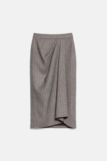 Luisa Spagnoli Var Spinro Fango Women Fioretta Midi Skirt with Crossover Detail - Fashion Show SKU: FIORETTA_3467 Image 05