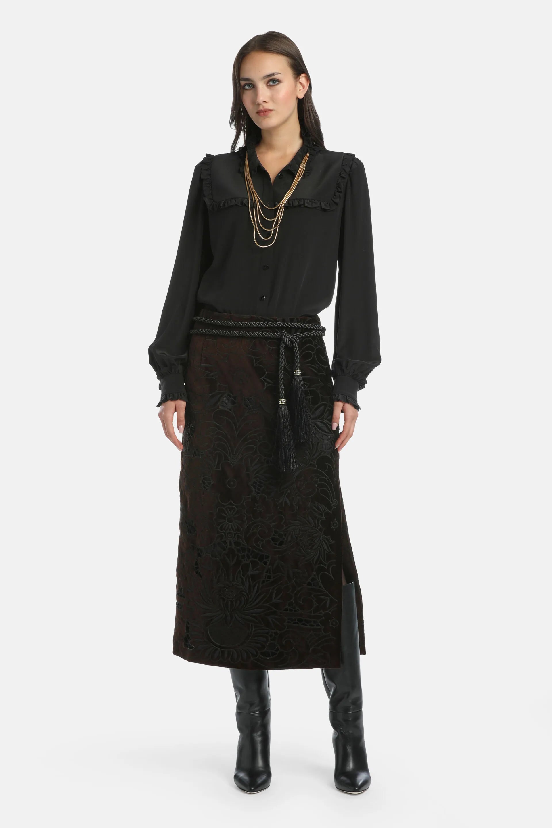 Luisa Spagnoli_Black_Fisarmonica - Elegant Midi Skirt_FISARMONICA_0998_01