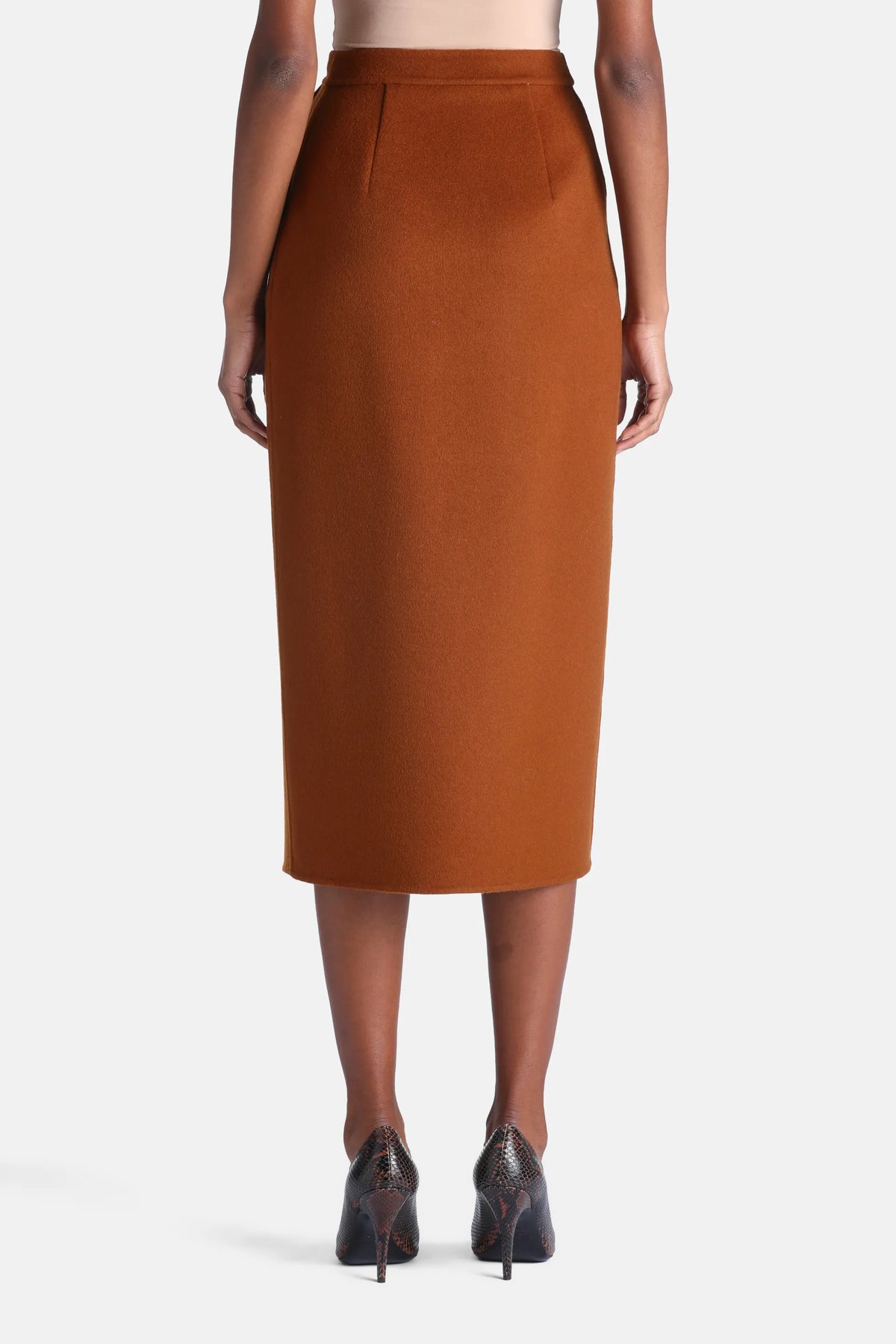 Luisa Spagnoli Tabacco Women Floriana Wool-Blend Midi Skirt - Fashion Show SKU: FLORIANA_2214 Image 02