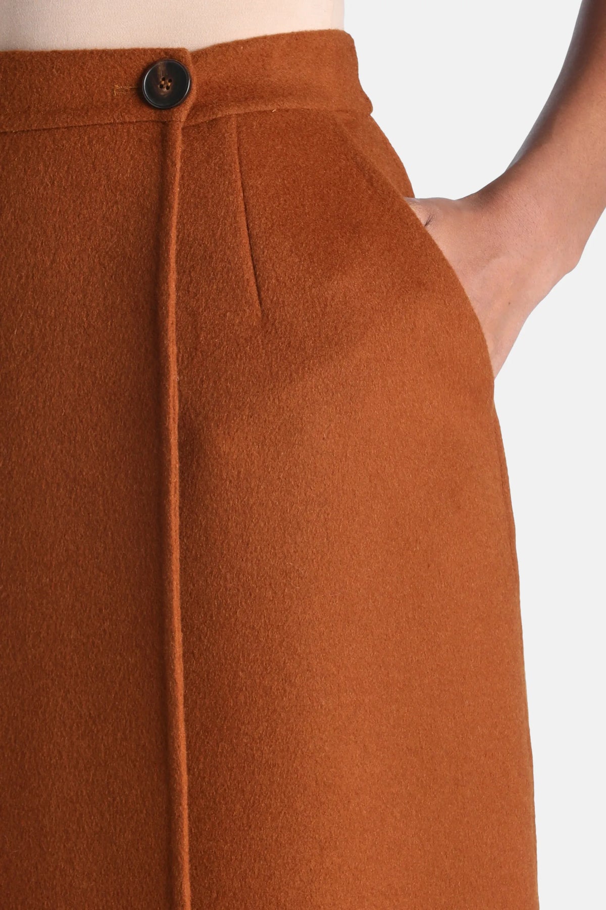 Luisa Spagnoli Tabacco Women Floriana Wool-Blend Midi Skirt - Fashion Show SKU: FLORIANA_2214 Image 03
