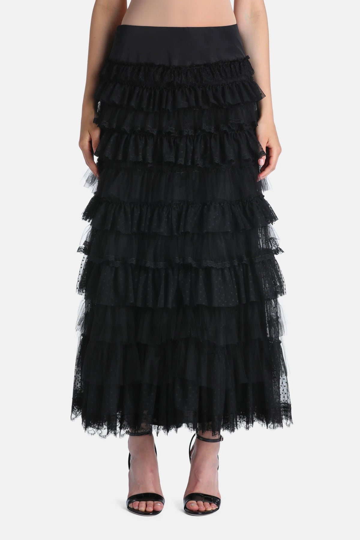Luisa Spagnoli Nero/Nero/Nero Women Fondazione - Elegant Tiered Maxi Skirt SKU: FONDAZIONE_0101 0101 0101 Image 01