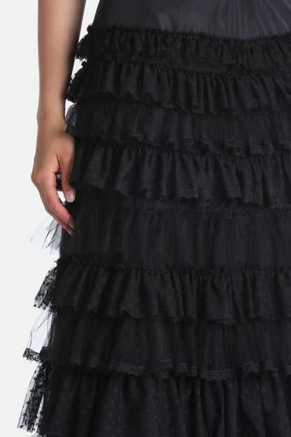 Luisa Spagnoli Nero/Nero/Nero Women Fondazione - Elegant Tiered Maxi Skirt SKU: FONDAZIONE_0101 0101 0101 Image 03