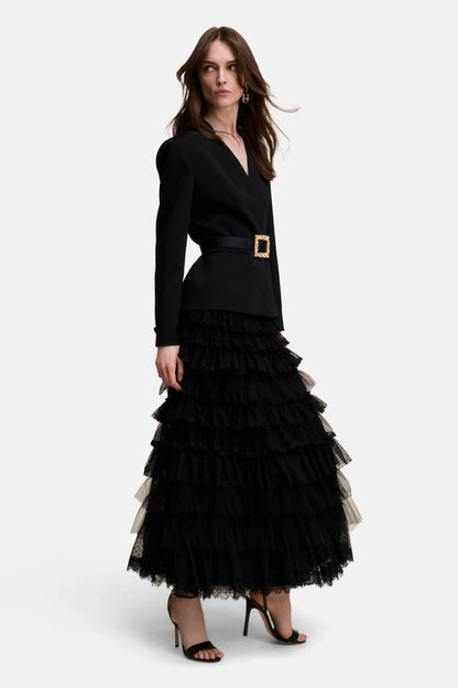 Luisa Spagnoli Nero/Nero/Nero Women Fondazione - Elegant Tiered Maxi Skirt SKU: FONDAZIONE_0101 0101 0101 Image 04