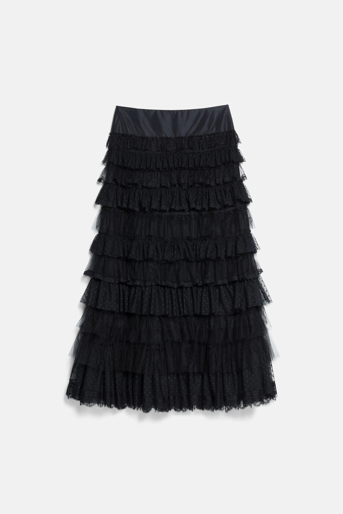 Luisa Spagnoli Nero/Nero/Nero Women Fondazione - Elegant Tiered Maxi Skirt SKU: FONDAZIONE_0101 0101 0101 Image 05