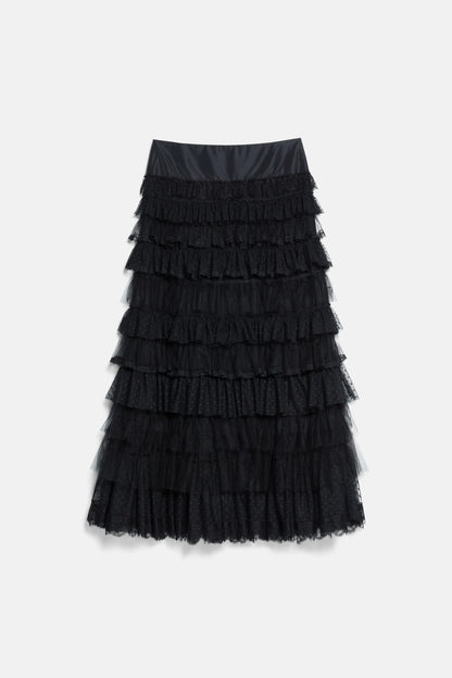 Luisa Spagnoli Nero/Nero/Nero Women Fondazione - Elegant Tiered Maxi Skirt SKU: FONDAZIONE_0101 0101 0101 Image 05