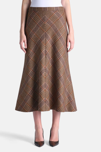 Luisa Spagnoli Var Noce Verde Oliva Women Francobollo - Flared Tartan Midi Skirt SKU: FRANCOBOLLO_3372 Image 01