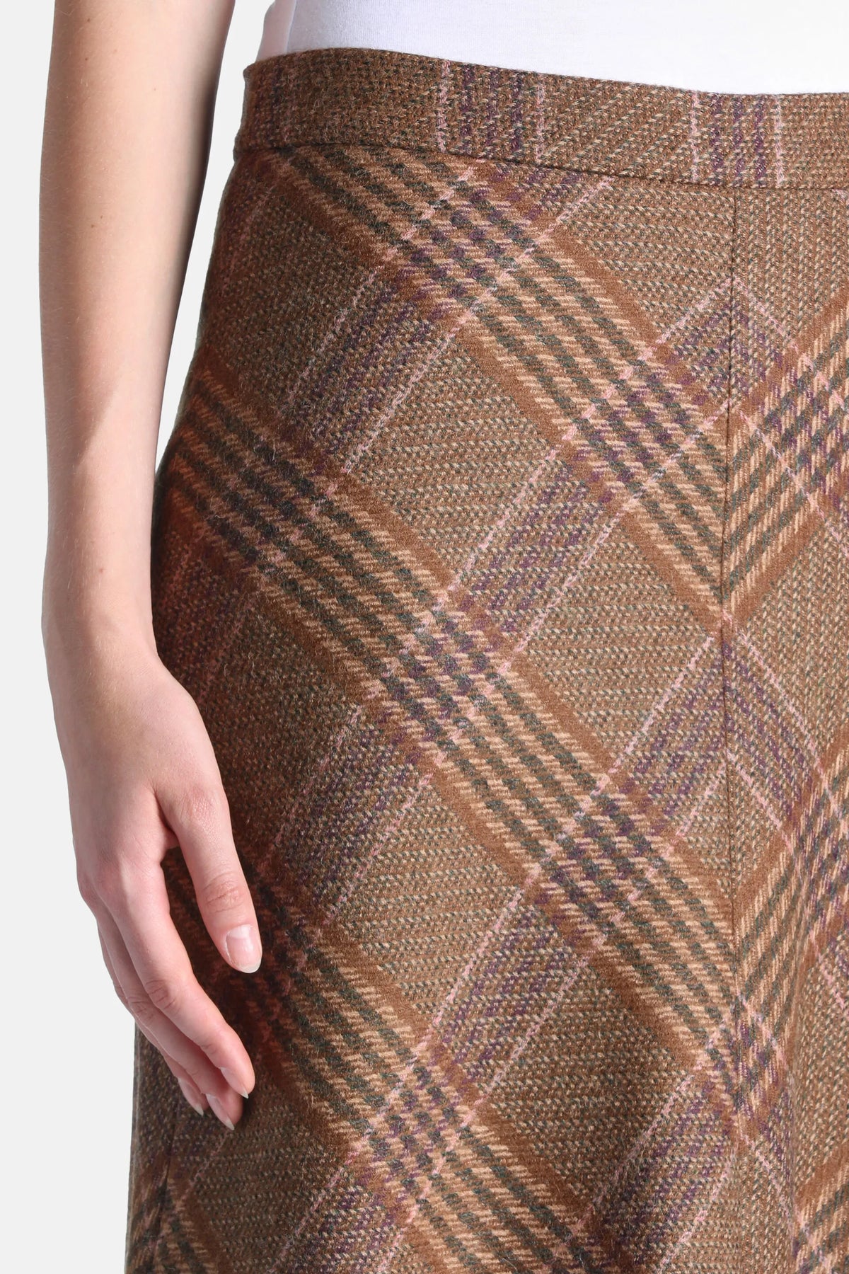Luisa Spagnoli Var Noce Verde Oliva Women Francobollo - Flared Tartan Midi Skirt SKU: FRANCOBOLLO_3372 Image 03