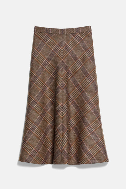 Luisa Spagnoli Var Noce Verde Oliva Women Francobollo - Flared Tartan Midi Skirt SKU: FRANCOBOLLO_3372 Image 05