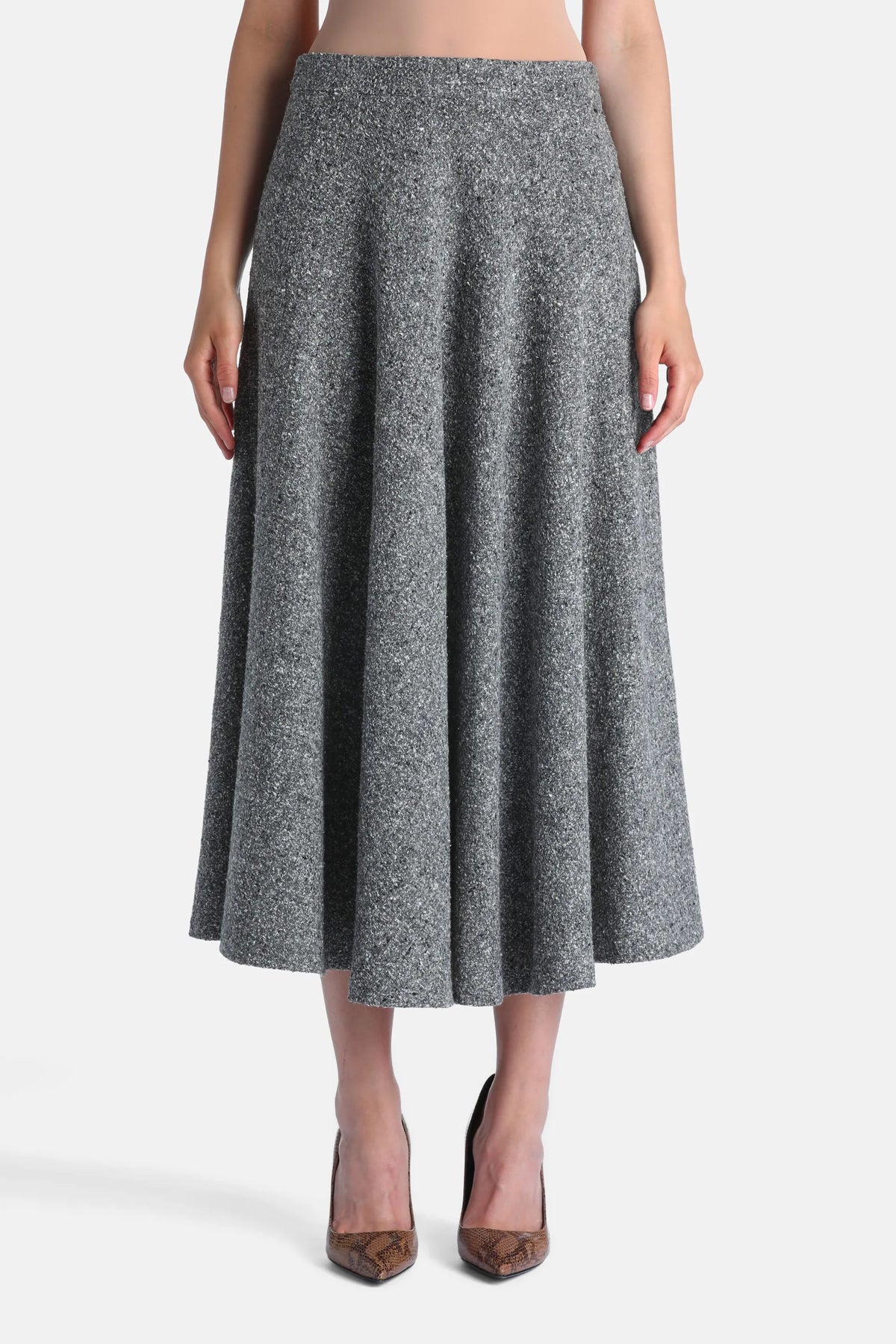 Luisa Spagnoli Var Grigio Panna Women Frazione - Flared BouclŽ Midi Skirt SKU: FRAZIONE_3331 Image 01
