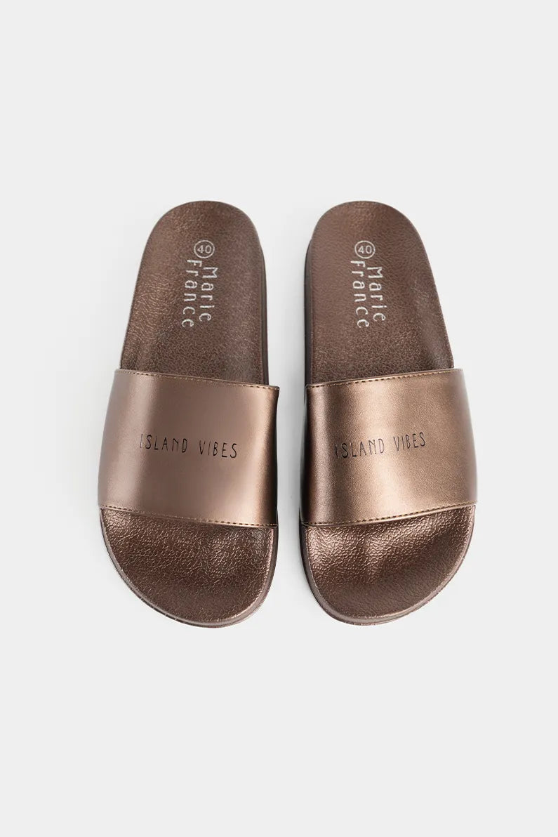 Marie France Bronze Women Landu Shiny Sleek Summer Slider Sandals SKU: FWLANDU_BRONZE Image 01