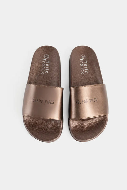 Marie France Bronze Women Landu Shiny Sleek Summer Slider Sandals SKU: FWLANDU_BRONZE Image 01