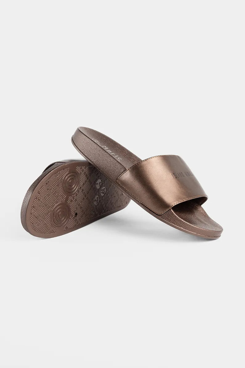 Marie France Bronze Women Landu Shiny Sleek Summer Slider Sandals SKU: FWLANDU_BRONZE Image 02