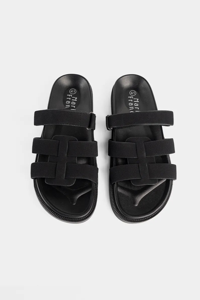 Marie France Black Women Tracky Adjustable Cross Strap Sandals SKU: FWTRACKY_Black Image 01