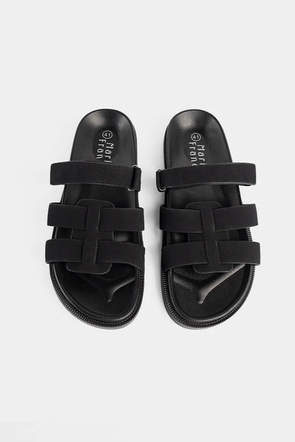 Marie France Black Women Tracky Adjustable Cross Strap Sandals SKU: FWTRACKY_Black Image 01