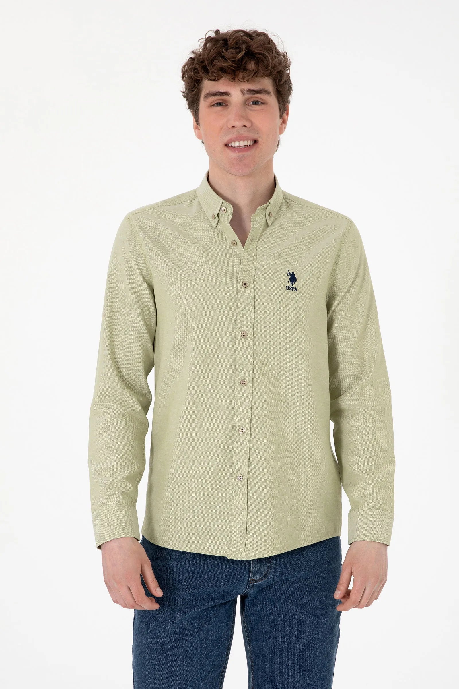 U.S. Polo Assn. Soft Green Men Soft Green Shirt Long Sleeve SKU: G081GL0040 2083841_VR183 Image 01