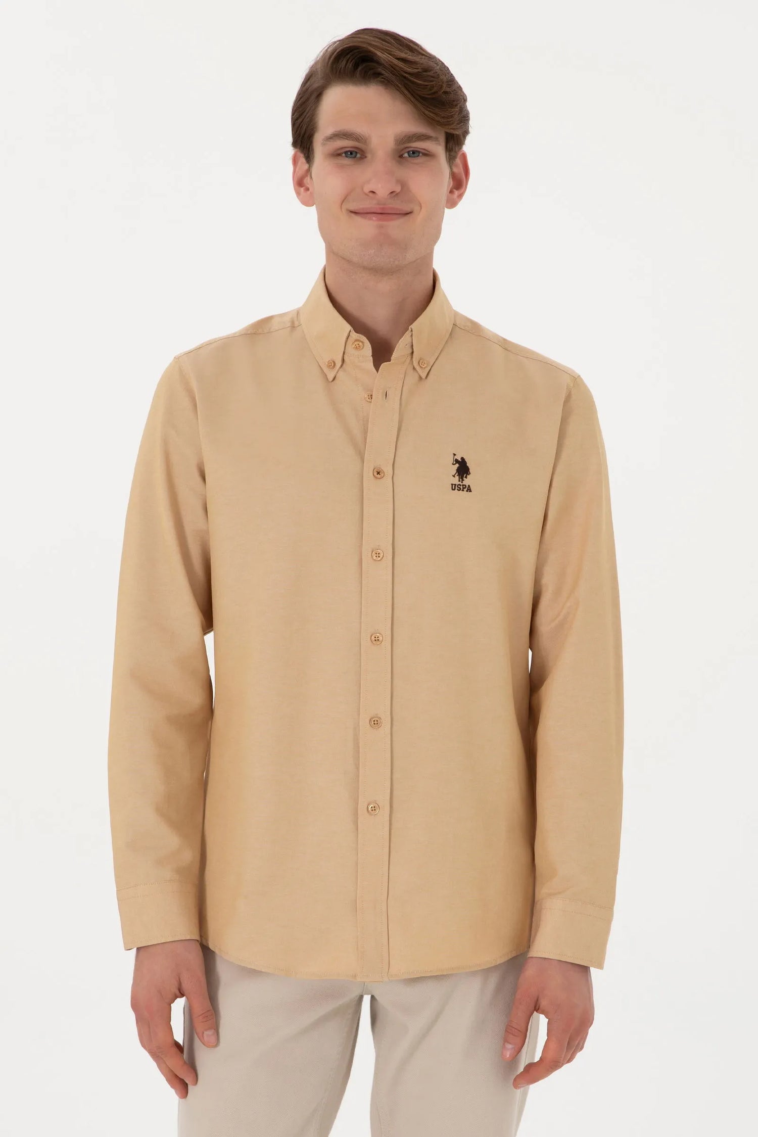 U.S. Polo Assn. Camel Men Camel Long Sleeve Shirt SKU: G081GL0040 2084126_VR015 Image 01