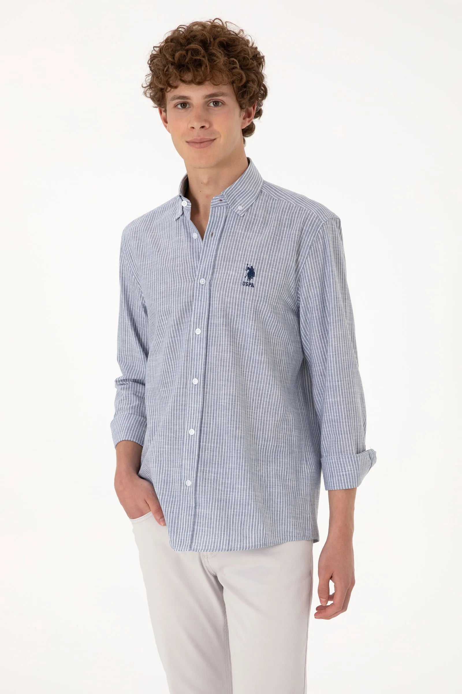 U.S. Polo Assn. Navy Blue Men Navy Blue Shirt Long Sleeve SKU: G081GL0040 2106492_VR033 Image 01