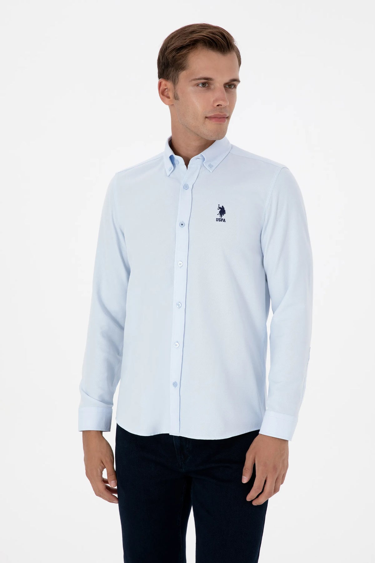 U.S. Polo Assn. Light Blue Men Light Blue Long Sleeve Button Down Oxford Shirt SKU: G081GL0040 2225592_VR003 Image 03