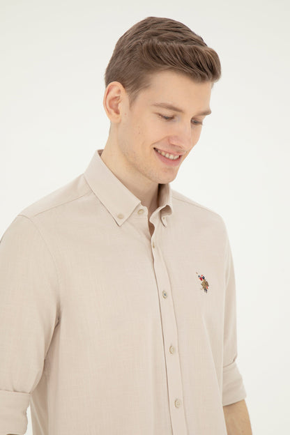 Men Beige Shirt Long Sleeve_G081GL0040 1829583_VR049_01