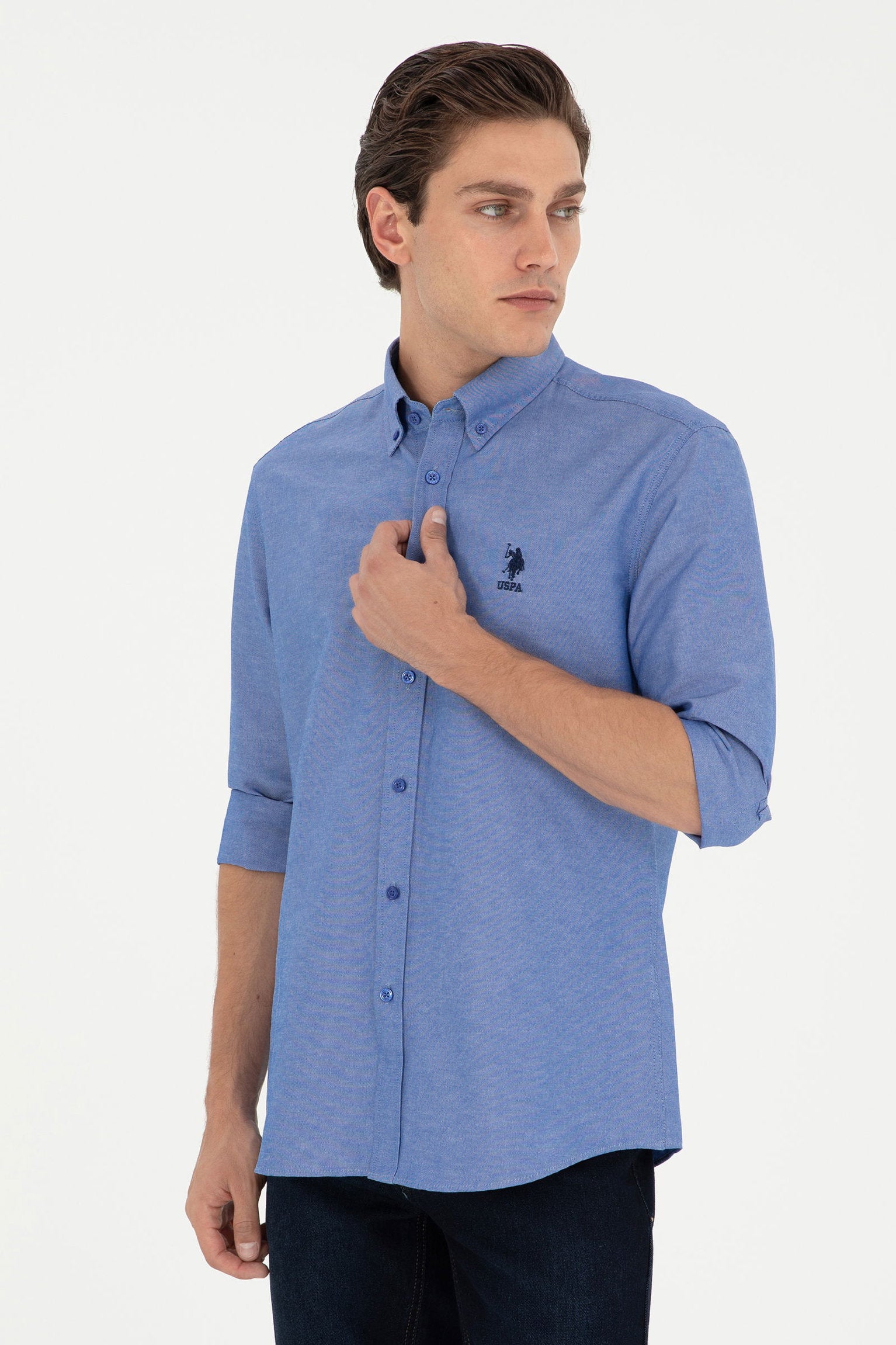 Blue Button Down Woven Shirt_G081GL0040 1958930_VR045_01