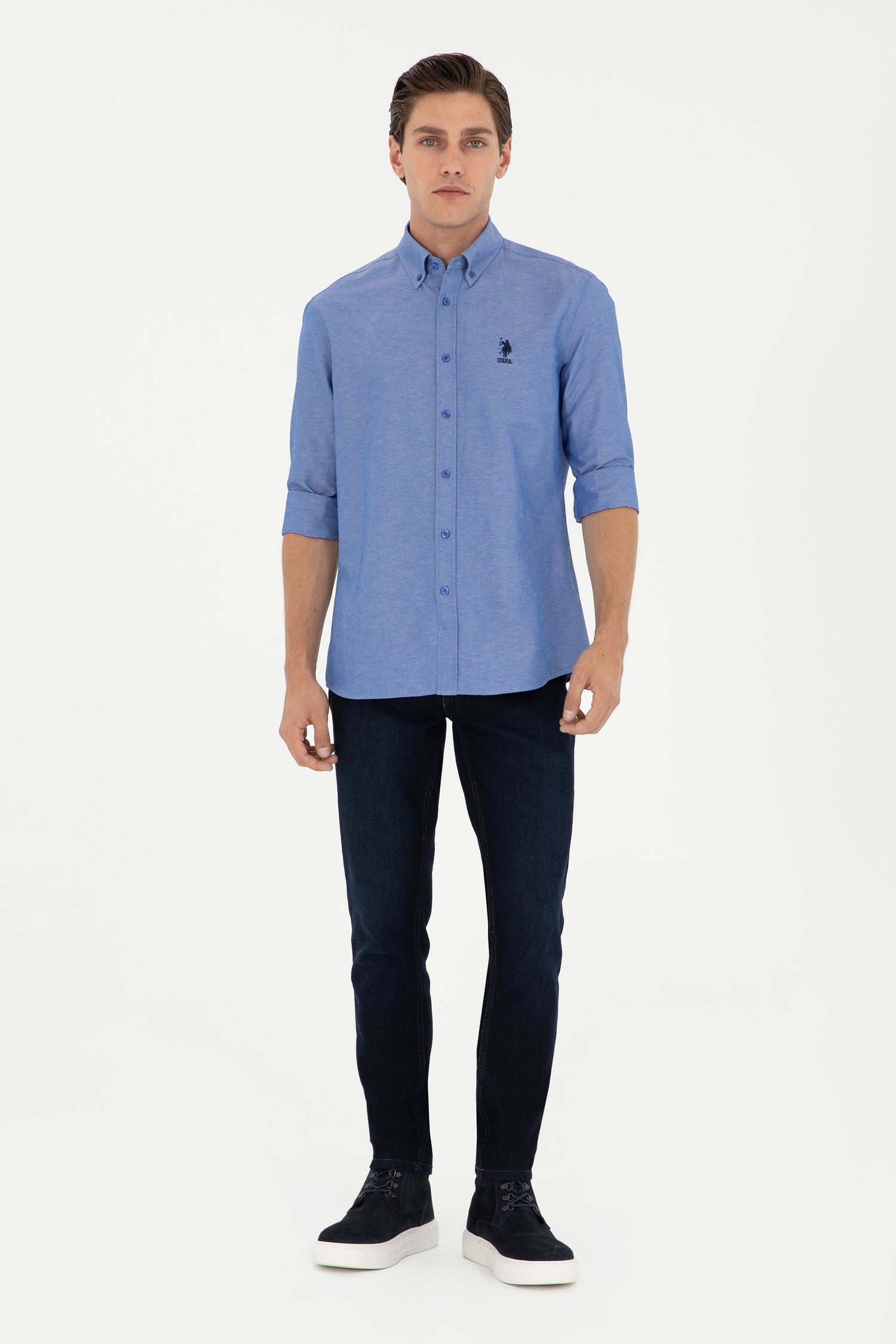 Blue Button Down Woven Shirt_G081GL0040 1958930_VR045_04