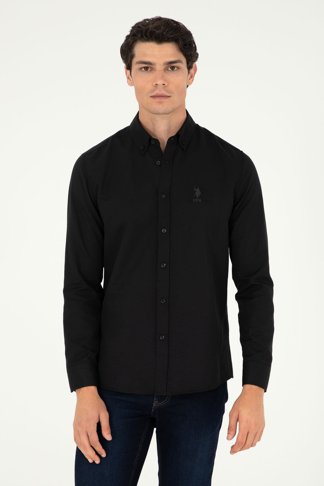 Black Button Down Woven Shirt_G081GL0040 1958930_VR046_01