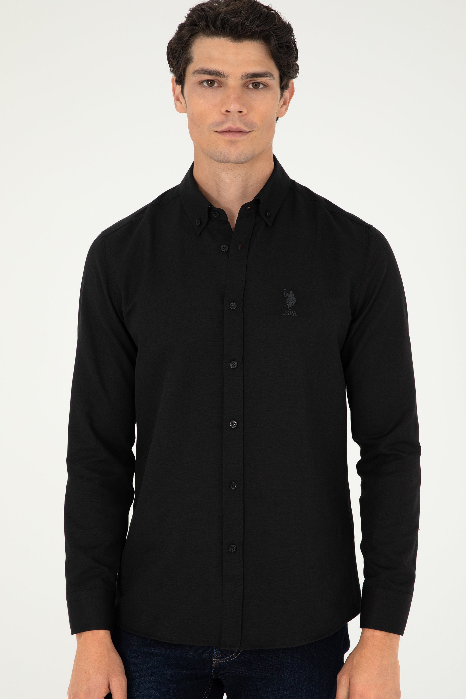 Black Button Down Woven Shirt_G081GL0040 1958930_VR046_03