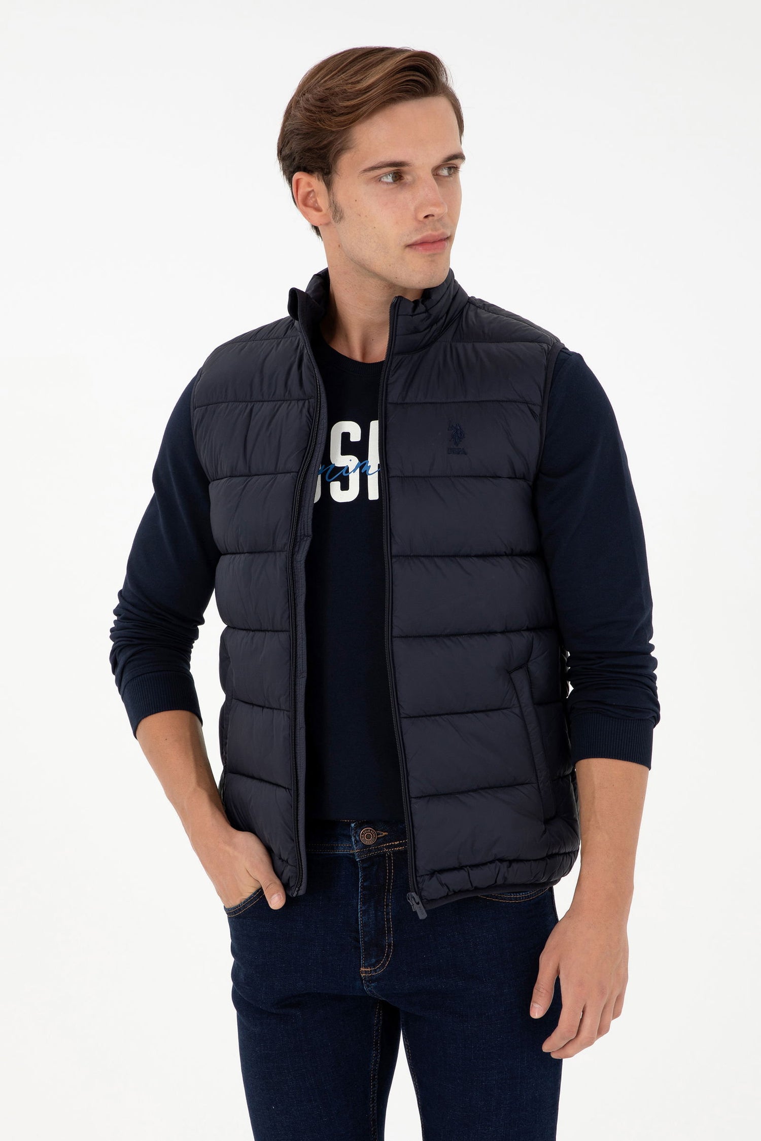 Navy Blue Woven Vest_G081GL0100 1946066_VR033_01