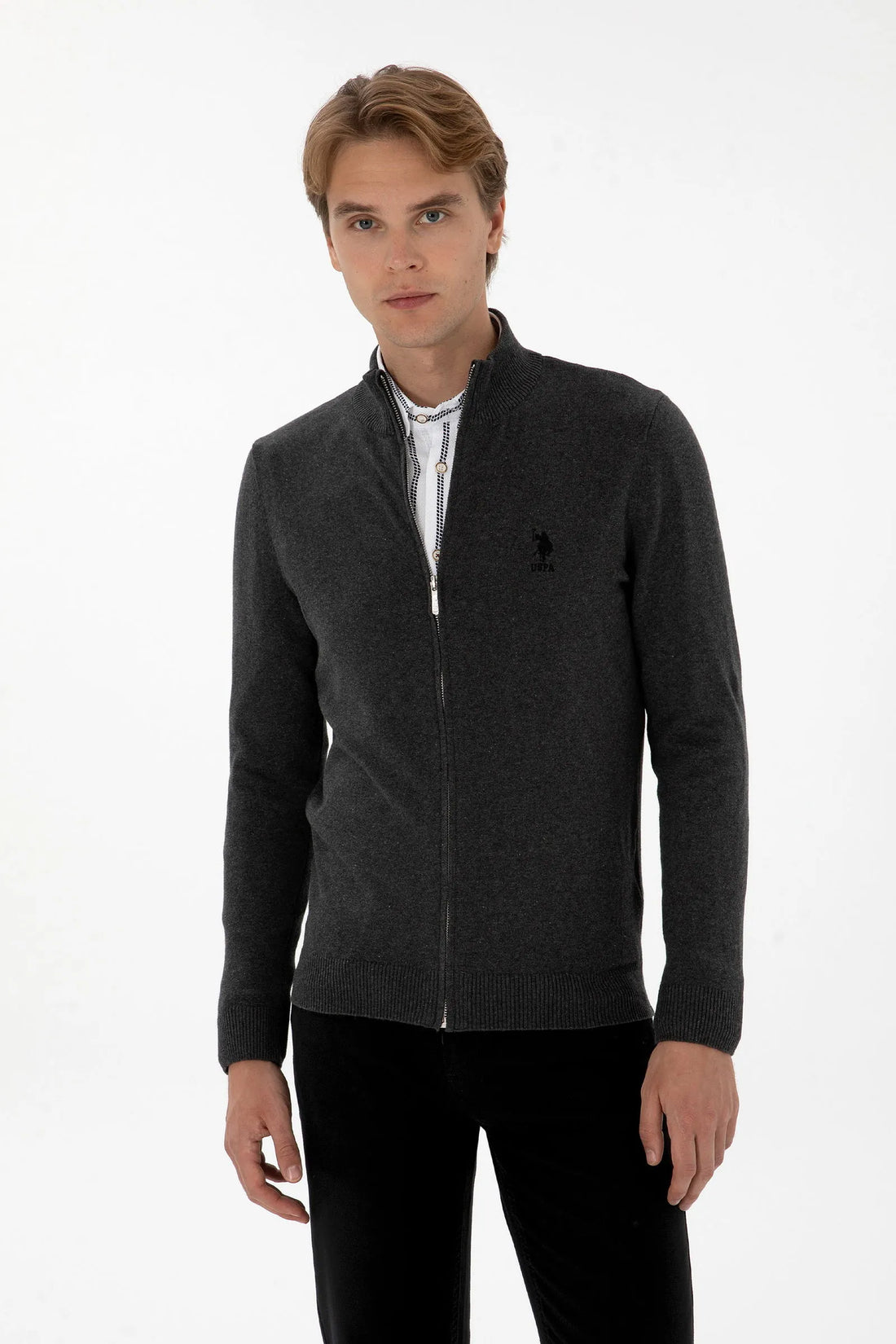 U.S. Polo Assn._Anthracite Mela_Anthracite Mela Knitting Cardigan_G081GL0TH0 2226681_VR081_01