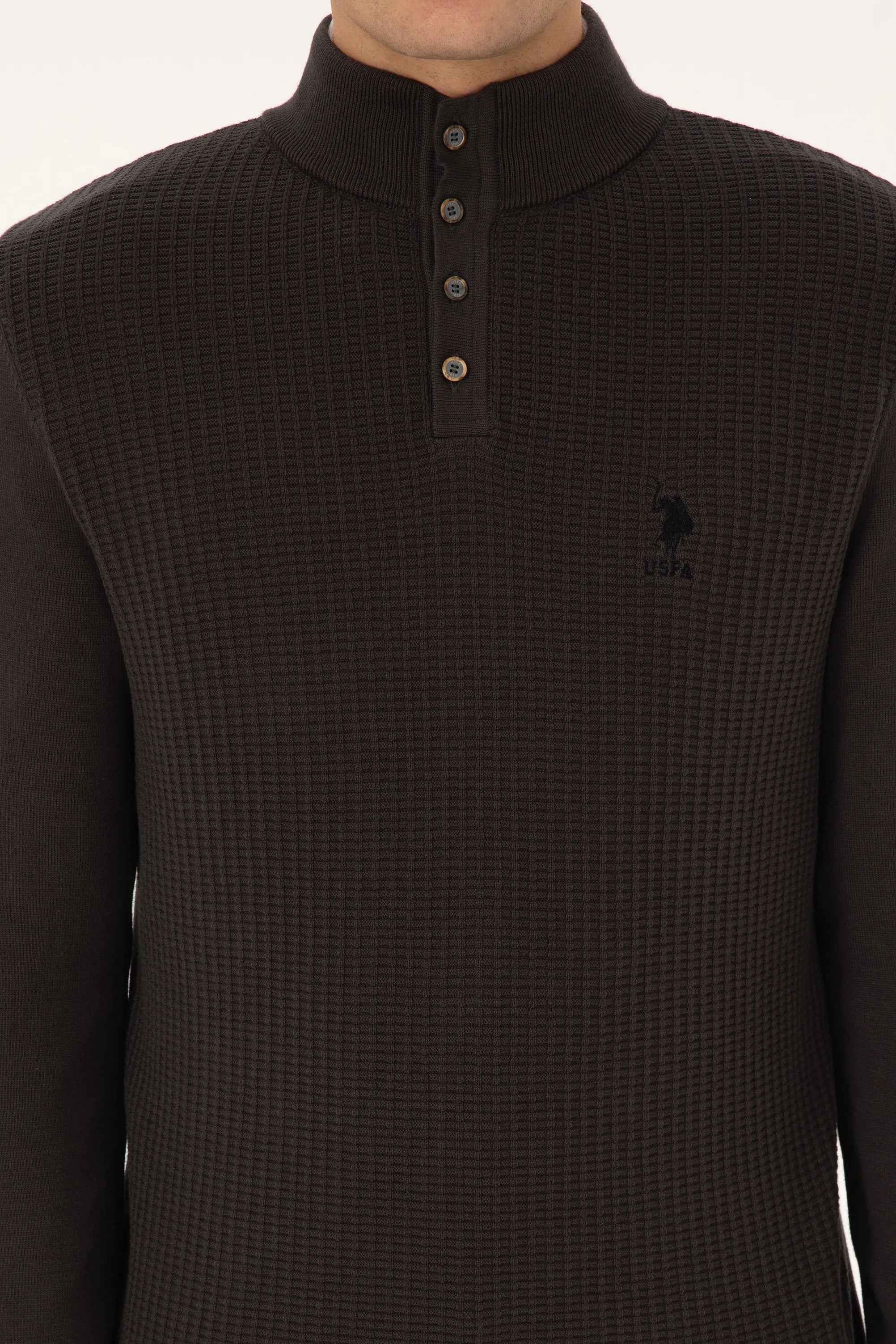 U.S. Polo Assn._Anthracite Mela_Anthracite Mela Knitted Polo Style Sweater_G081GL0TK0 2239182_VR081_06