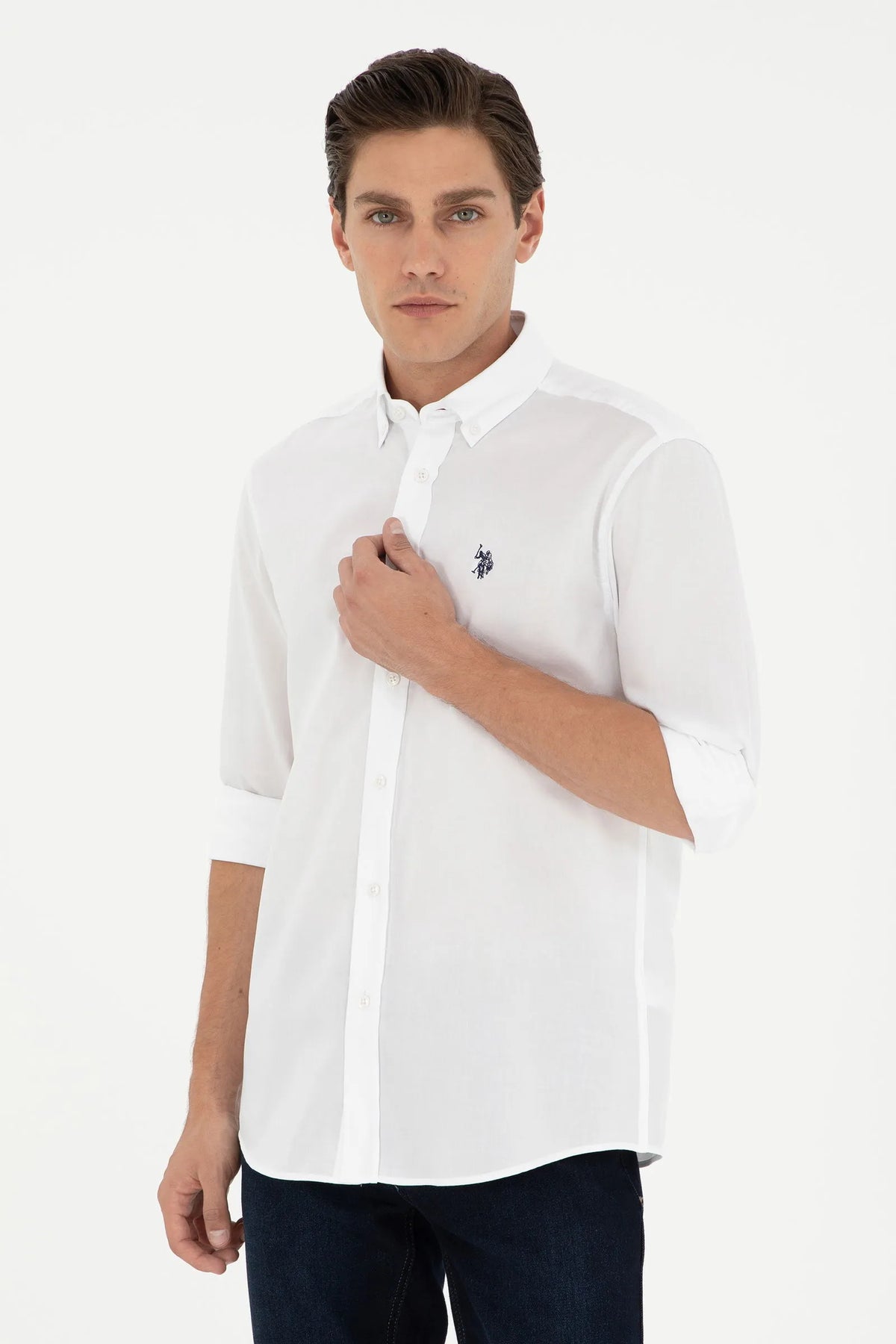 U.S. Polo Assn. White Men White Long Sleeve Poplin Shirt SKU: G081SZ0040 1962460_VR013 Image 01